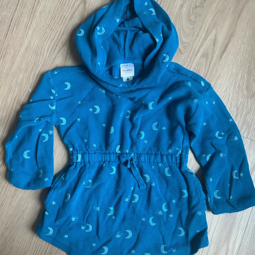 Hanna Andersson Blue Hooded Sweatshirt Dress with Moon and Star Print